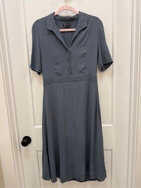 Frank & Oak Grey Short-Sleeve Collared Classic Midi Dress
